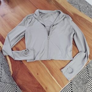 Light Gray Semi Cropped Zip-Front Active Jacket